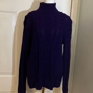 Chaps Deep Purple Cable Knit Turtleneck Sweater